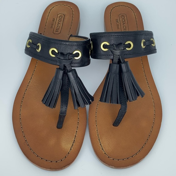 COACH Sheena black leather tassel sandals - Picture 2 of 8